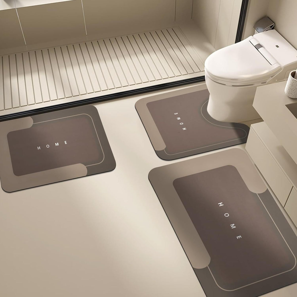 🔥3-Piece Anti-Slip Bathroom Mat Set – Quick-Dry U-Shaped Toilet & Floor Mats🎁