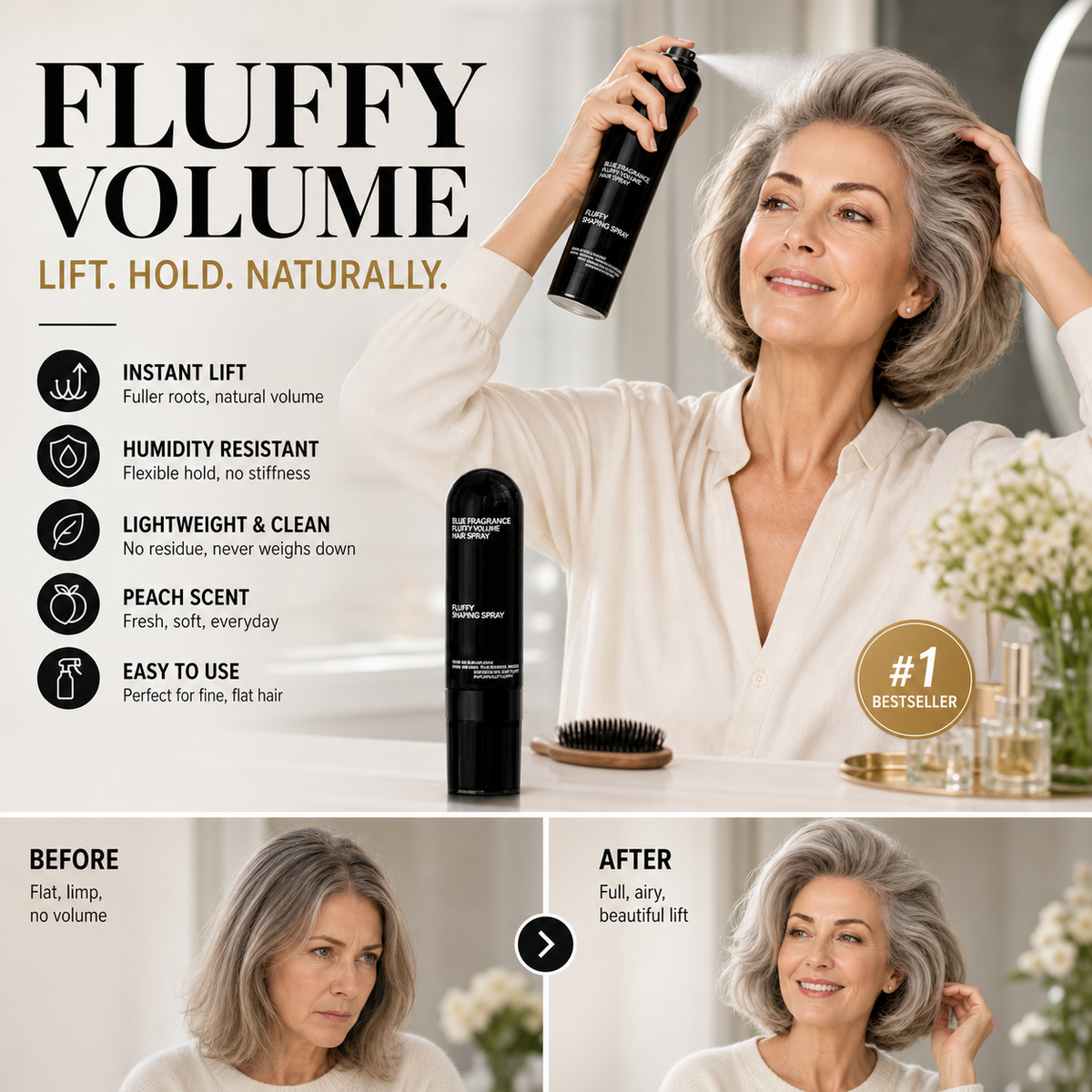 ๐ Peach-Scented Volumizing Styling Spray โ All-Day Hold