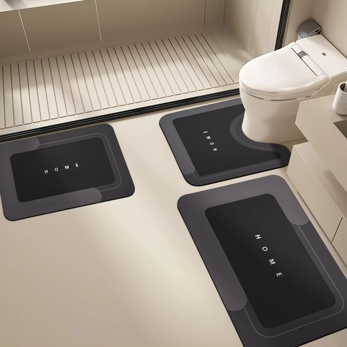 🔥3-Piece Anti-Slip Bathroom Mat Set – Quick-Dry U-Shaped Toilet & Floor Mats🎁
