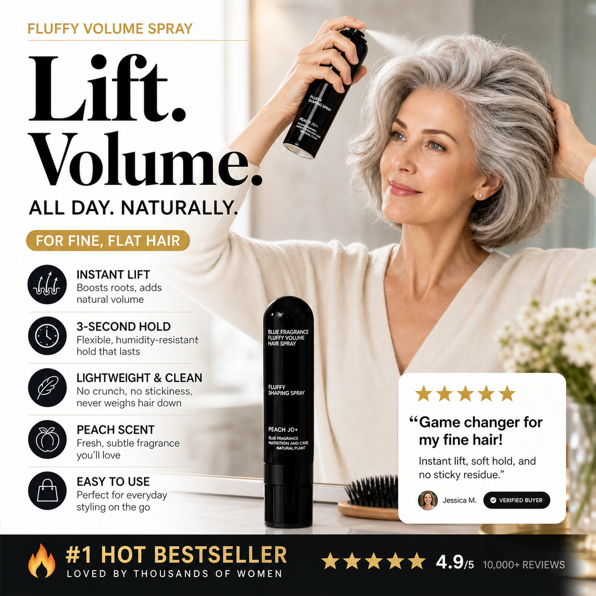 💁 Peach-Scented Volumizing Styling Spray — All-Day Hold
